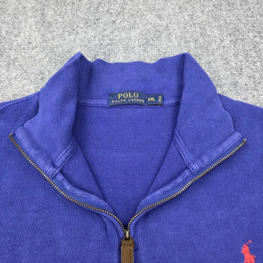 Polo Ralph Lauren Sweater Mens XXL Blue 1/4 Zip Pullover Red Pony Knit Preppy - Picture 13 of 16